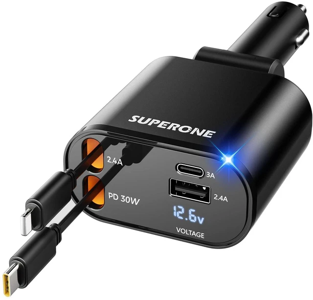 SUPERONE Retractable Car Charger 4-in-1