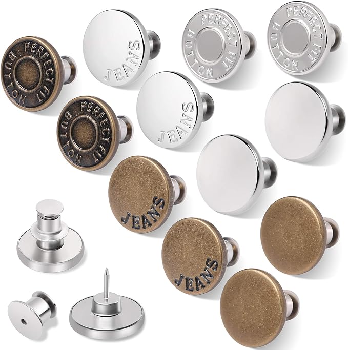 Ceryvop No-Sew Jeans Button Pins 12 Sets