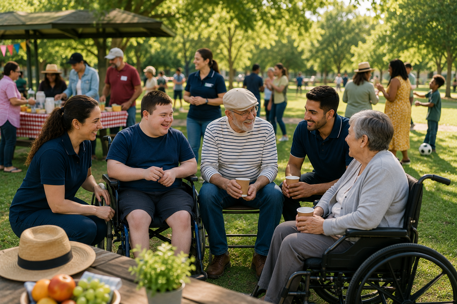 People connecting at an outdoor community gathering
