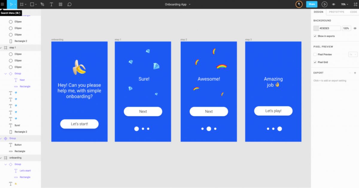 Plataforma figma, con un diseño de una aplicación
