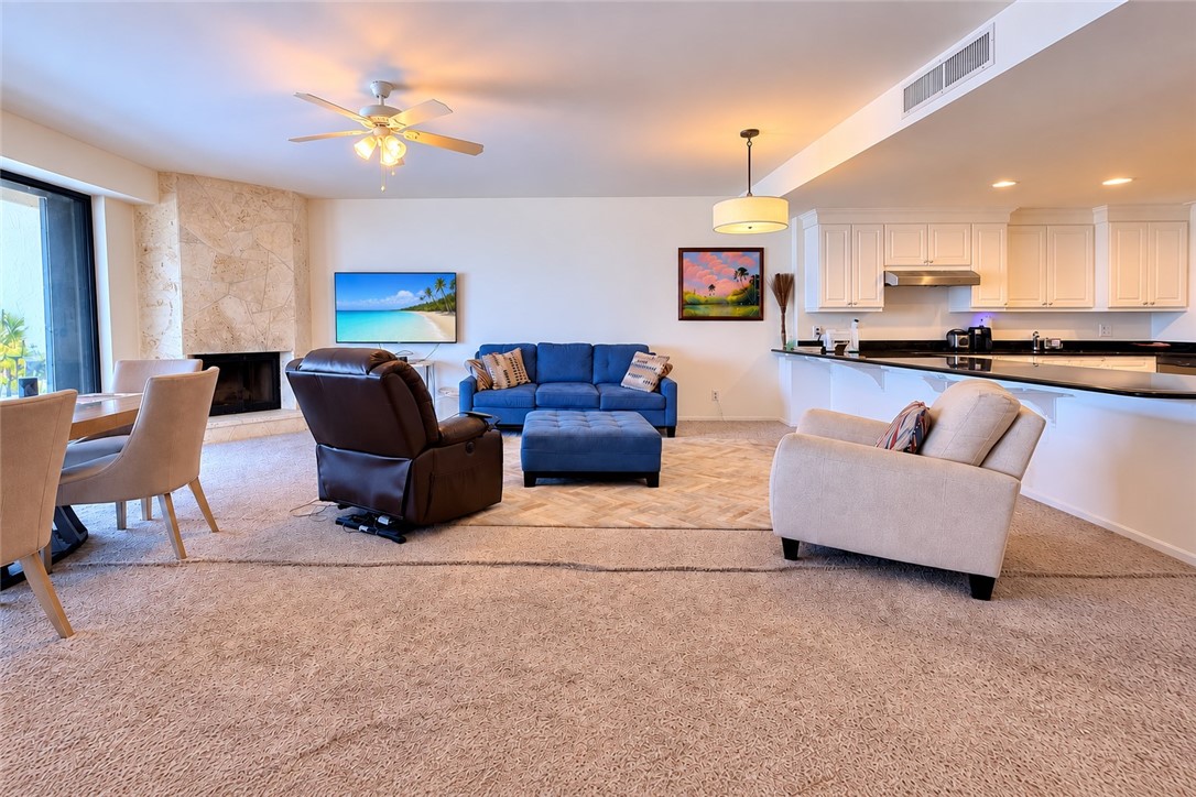 ALT View of Living/Dining Combo with Fireplace.