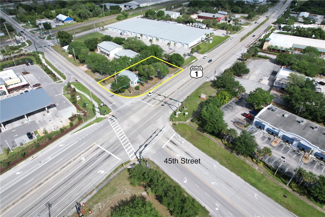 Aerial view of property's location with property parcel outlined