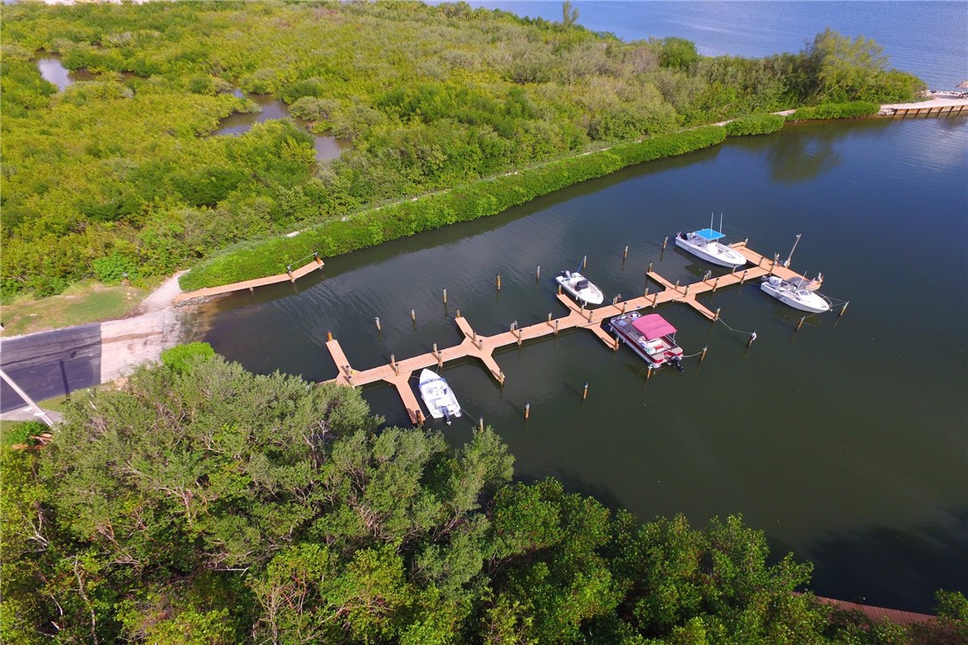 Aerial view of marina and dockage