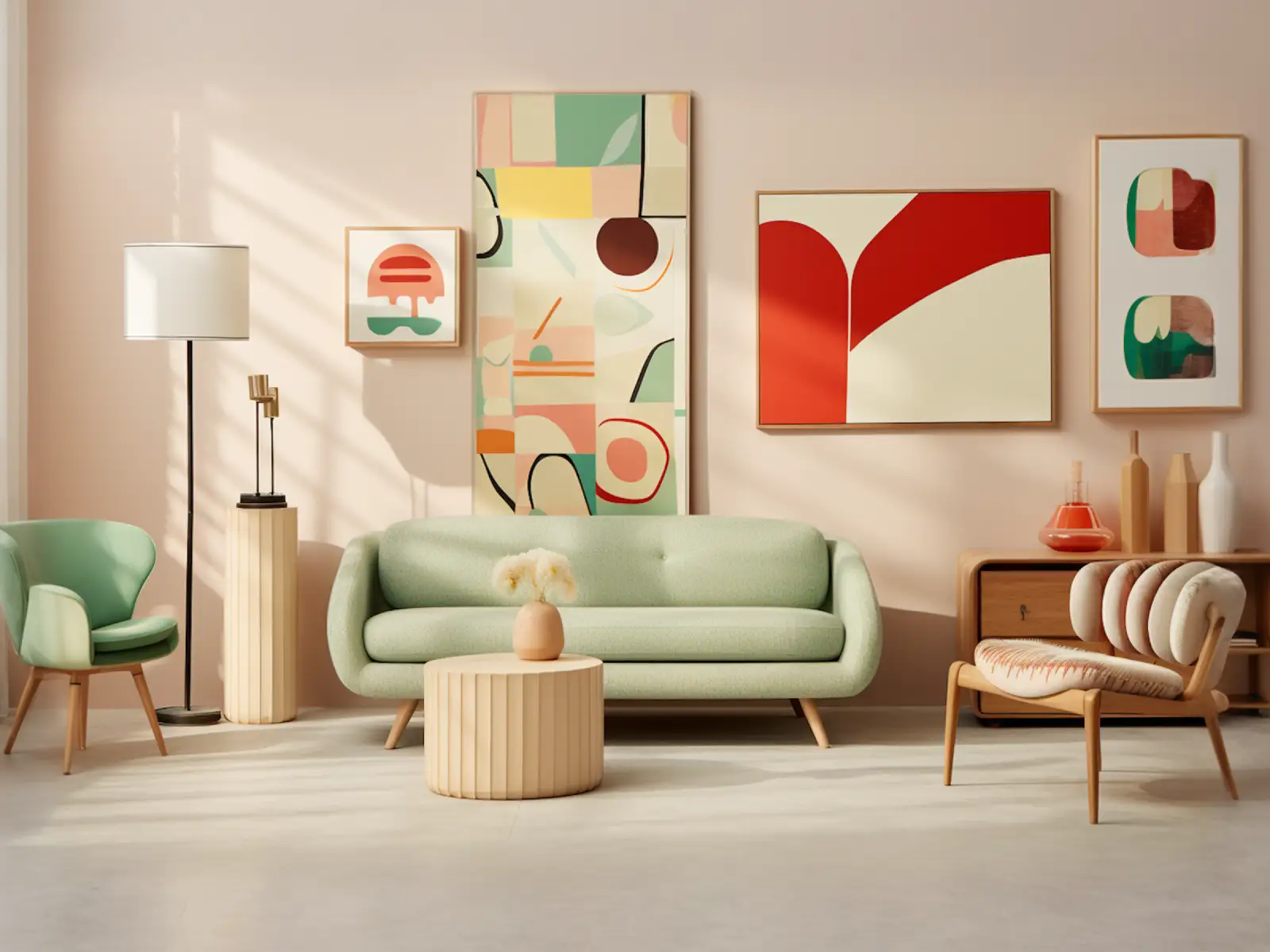 Mid-century modern living room with carefully sourced furniture