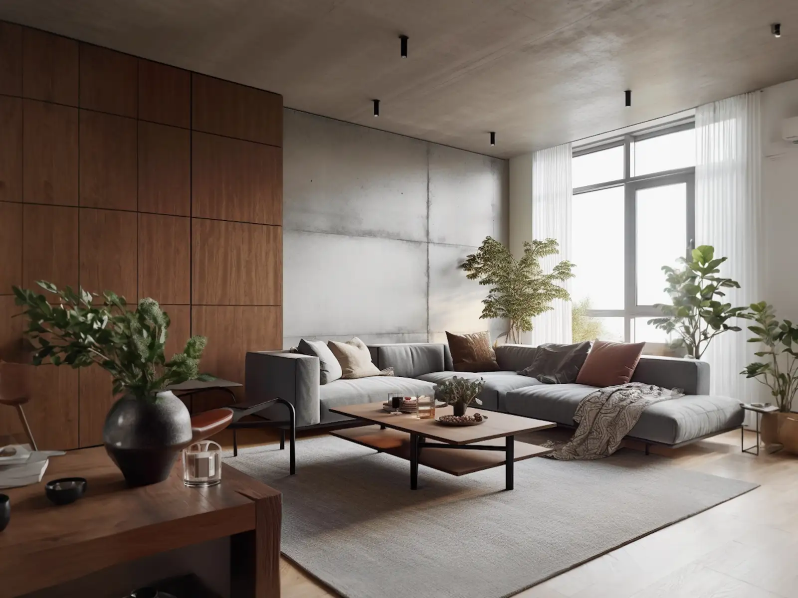 Living room pairing industrial details with natural textures