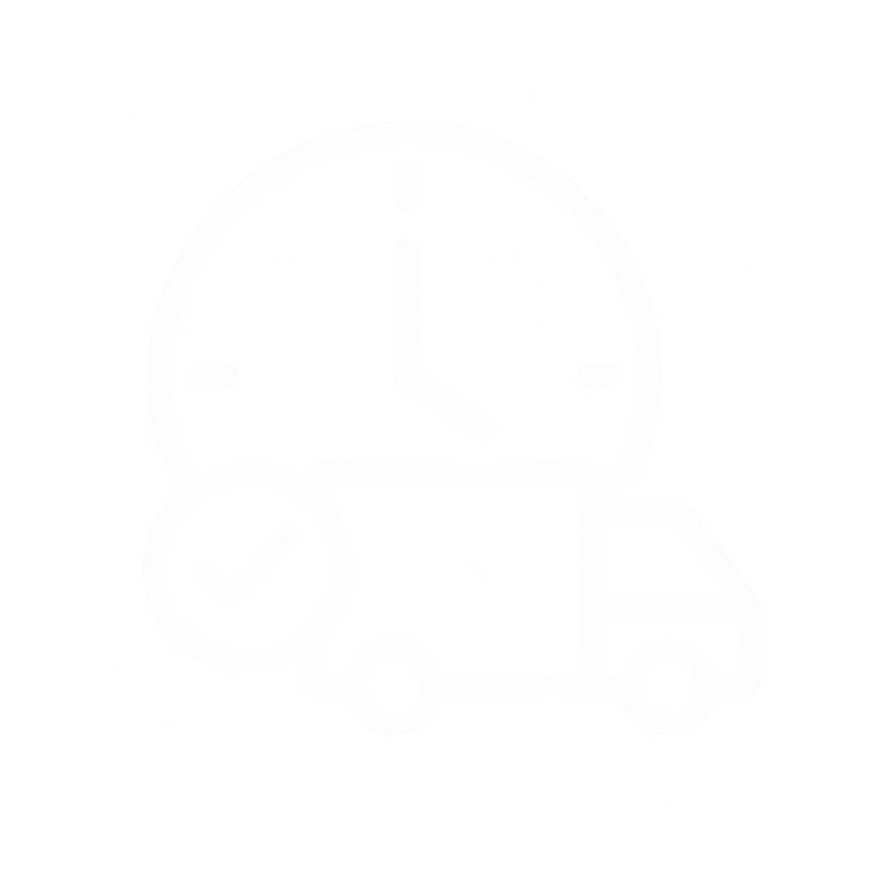 Icon of a delivery truck in front of a clock showing 3 o'clock with a checkmark inside a circle, symbolizing on-time or guaranteed delivery.