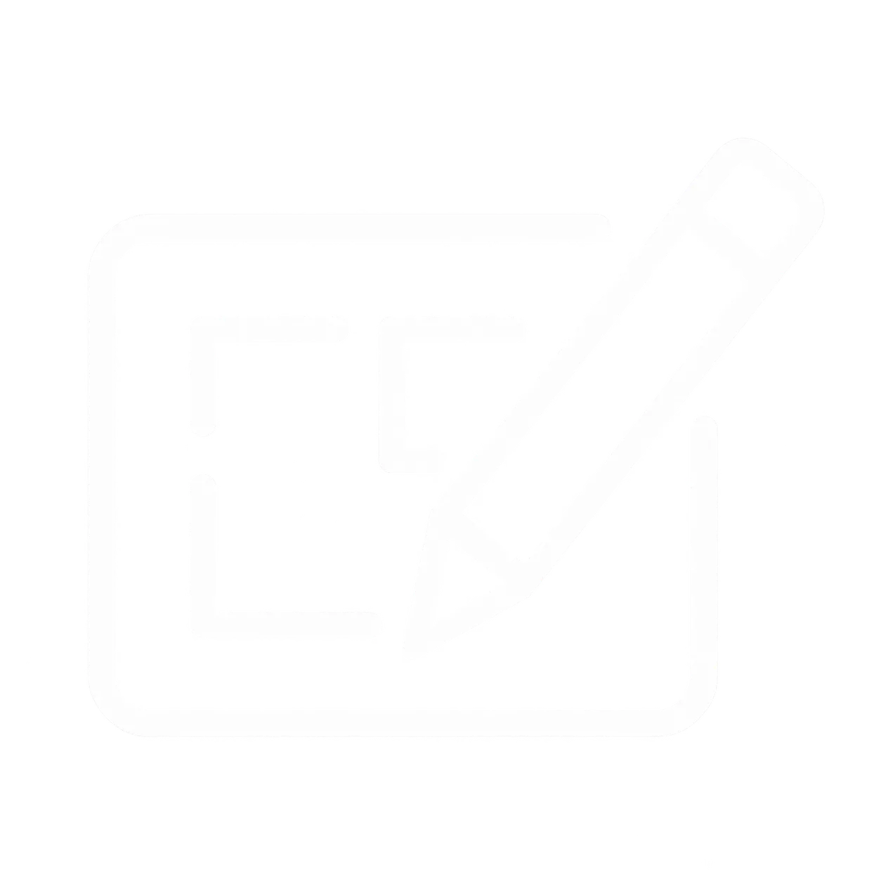 Icon of a pencil writing inside a square with rounded corners and two smaller squares inside.