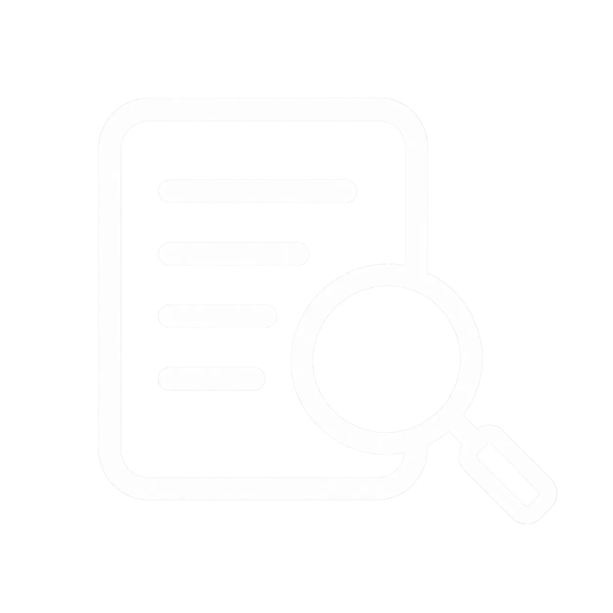 Icon of a document with horizontal lines representing text and a magnifying glass overlapping the lower right corner, symbolizing document search or review.