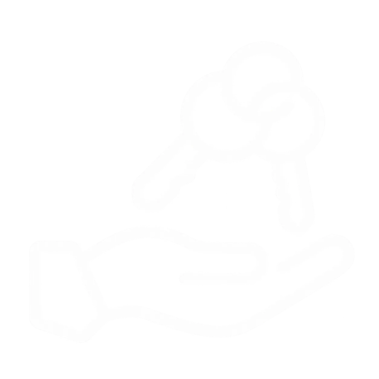 Outline icon of a hand holding two connected keys, symbolizing key handover or access.