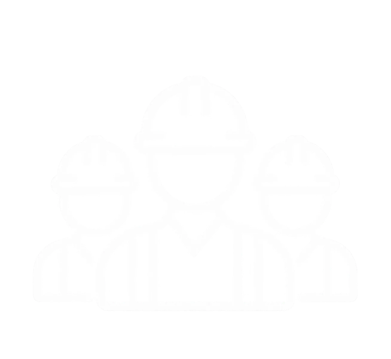 Outline icon of three construction workers wearing hard hats and safety vests.