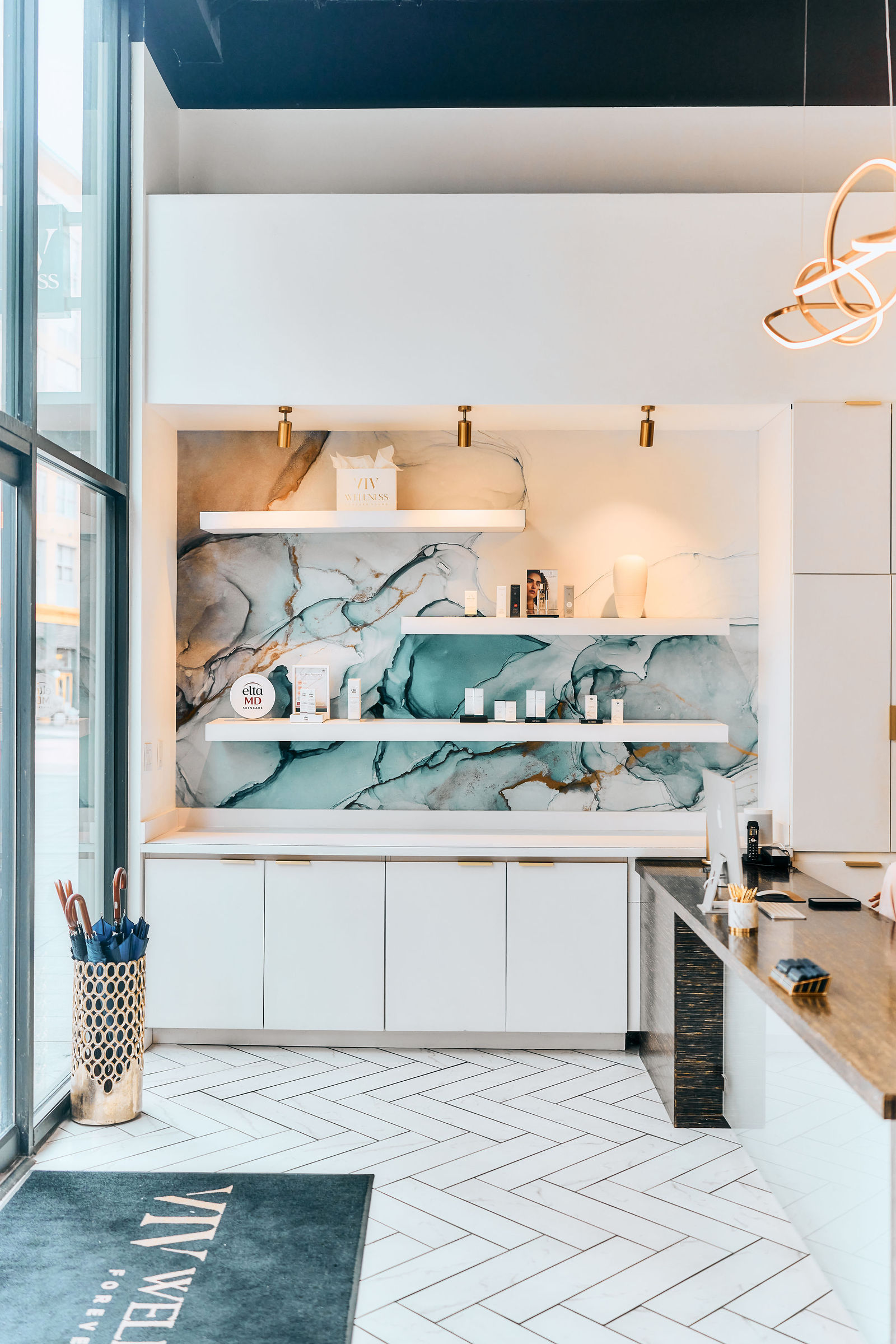 The VIV Wellness reception desk in Victory Park, Dallas