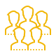 Orange icon of five abstract human figures representing community or group.