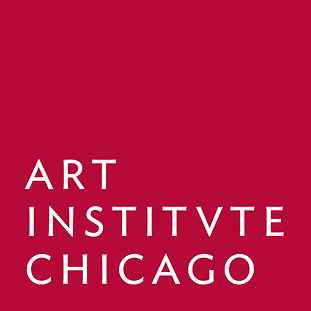 Art Institute of Chicago logo in white uppercase lettering on a deep red background.