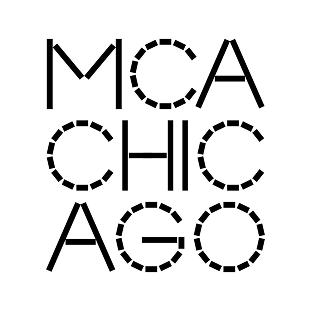 MCA Chicago logo featuring stylized black geometric lettering arranged in a square composition on a white background.