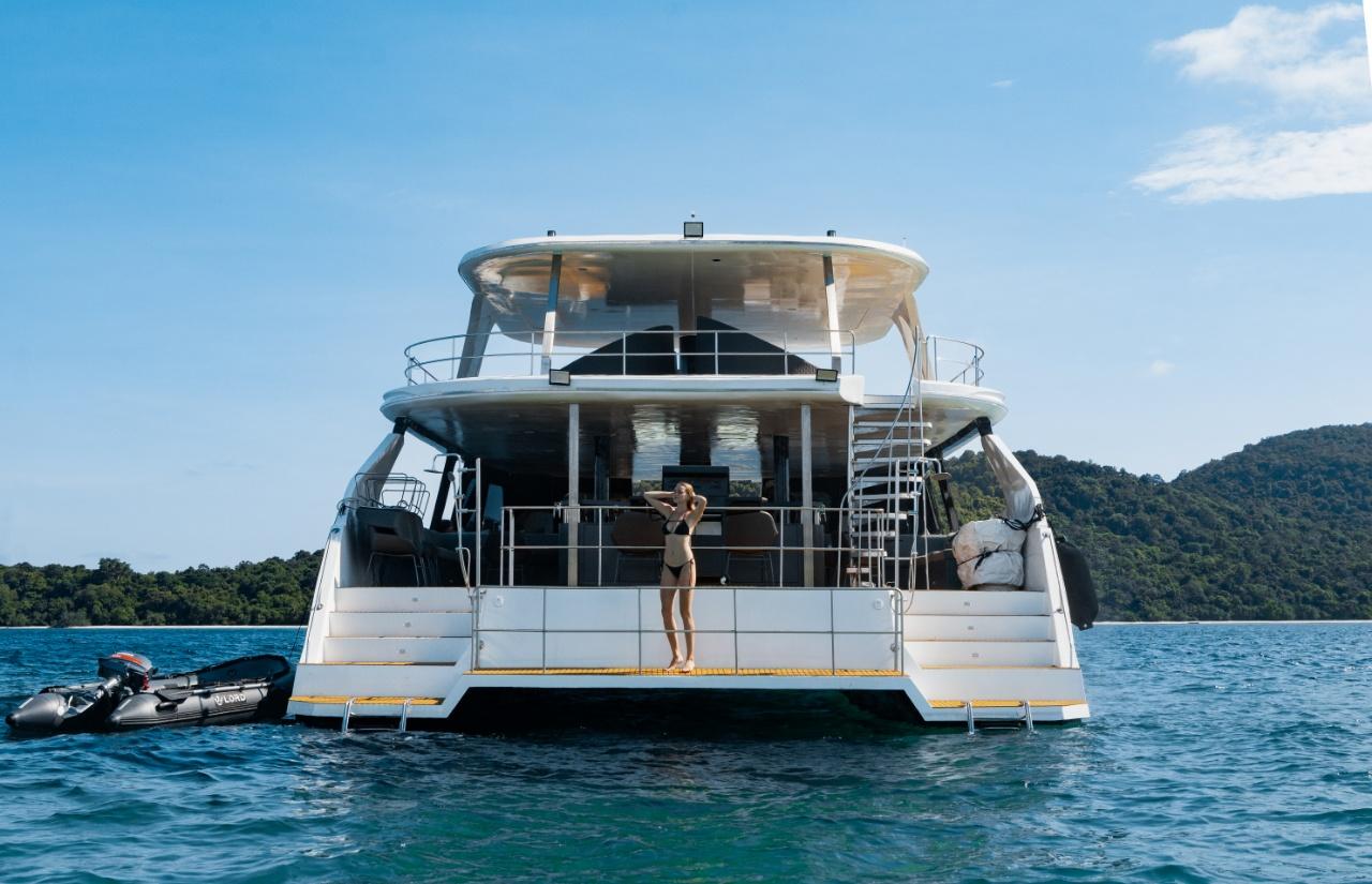 Ocean King catamaran with onboard swimming pool