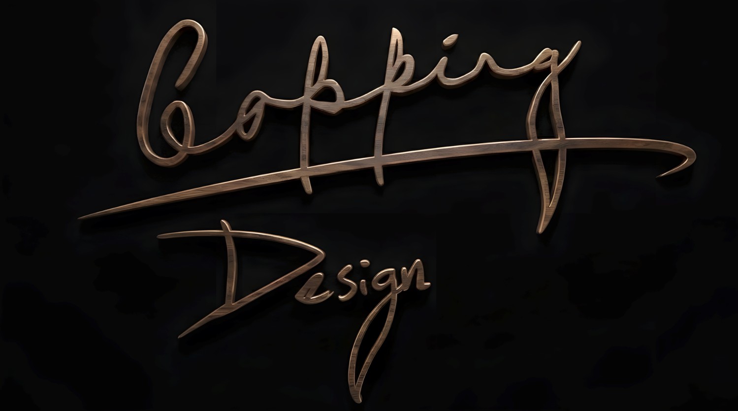 Original bronze design on black background showing "Copping Design"