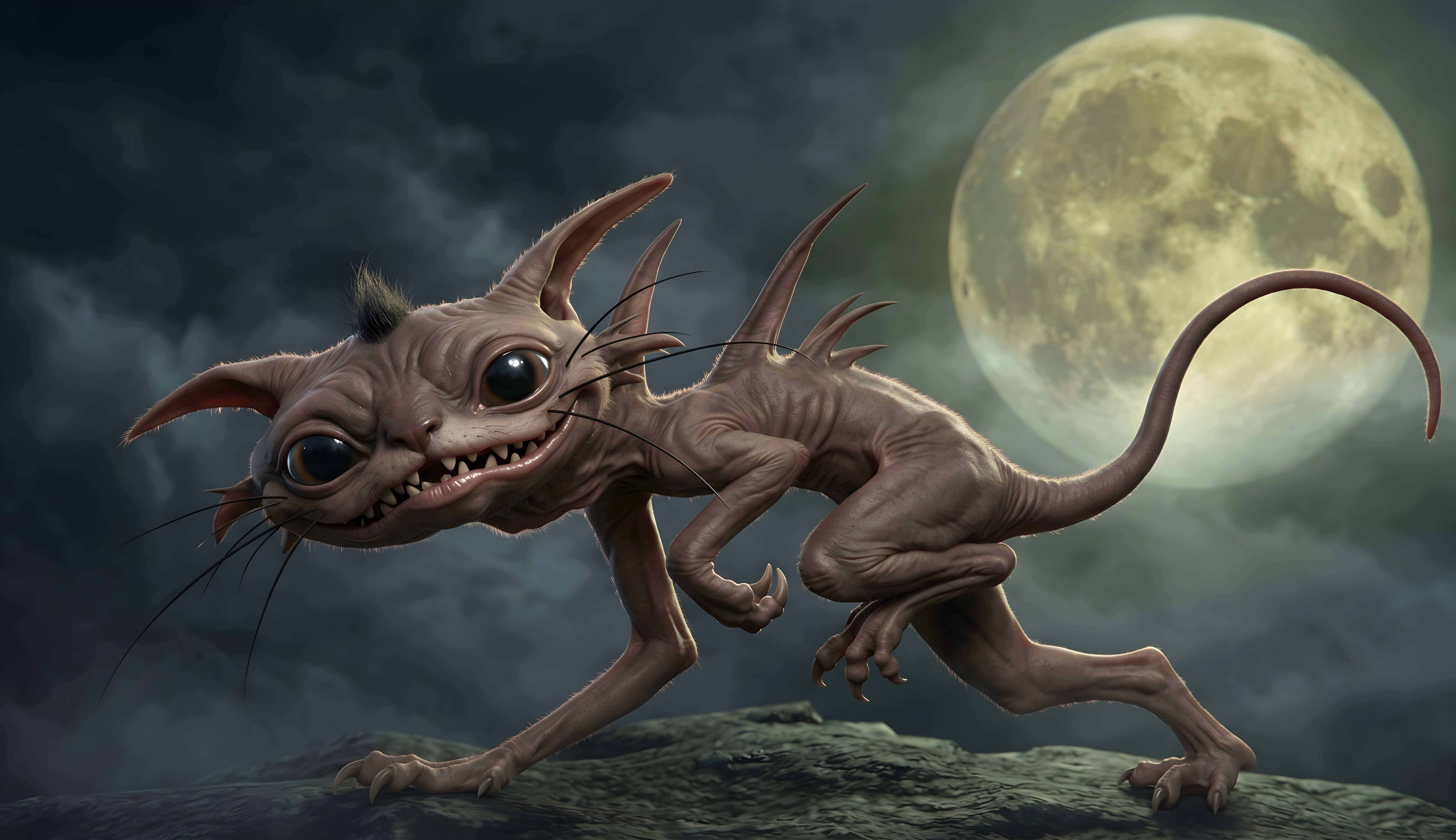 The same disfigured slightly strange cat but turned into a CGI Rendition and upscaled ready for use across platforms.
