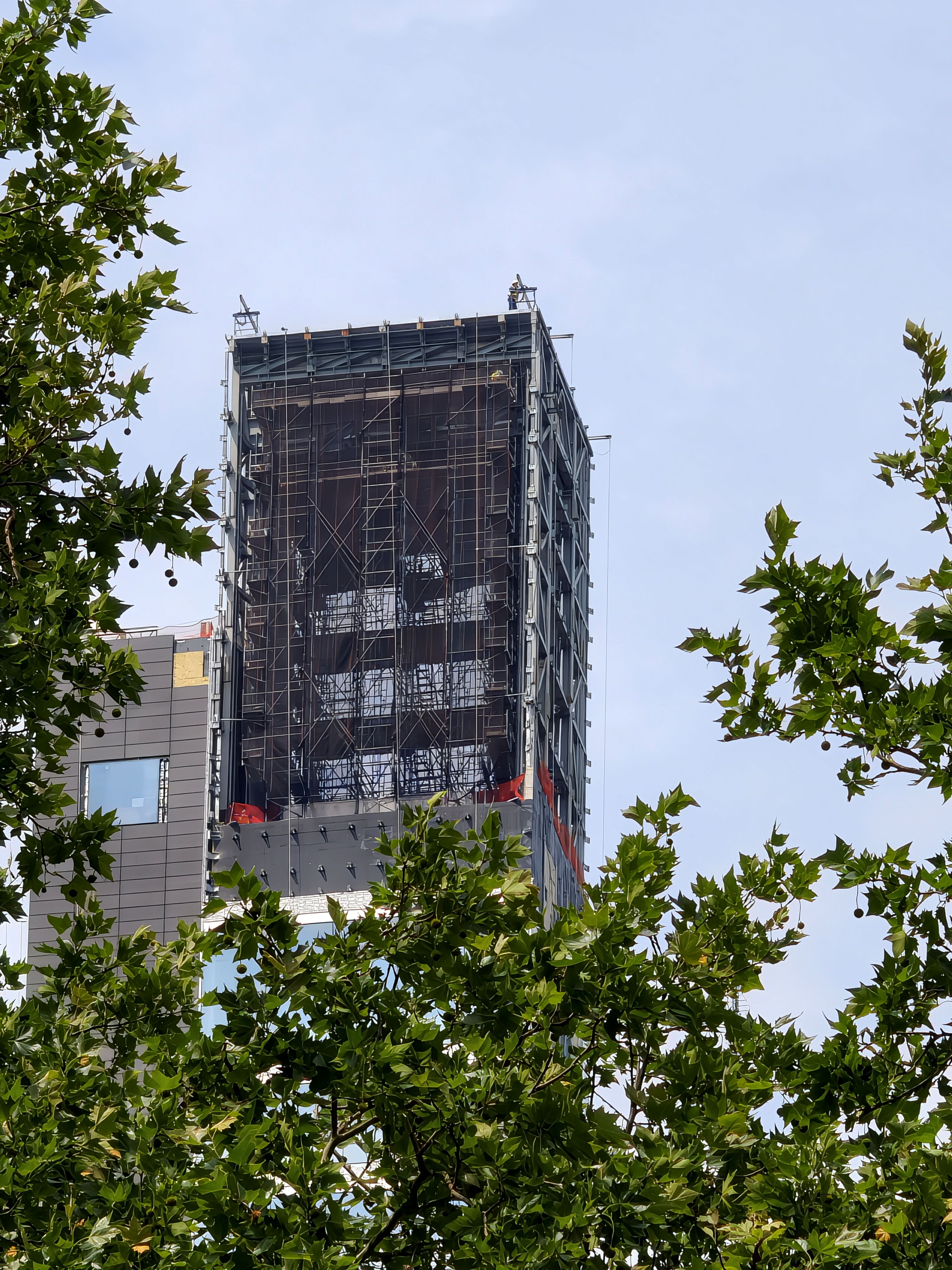 The steel frame crowning the tower