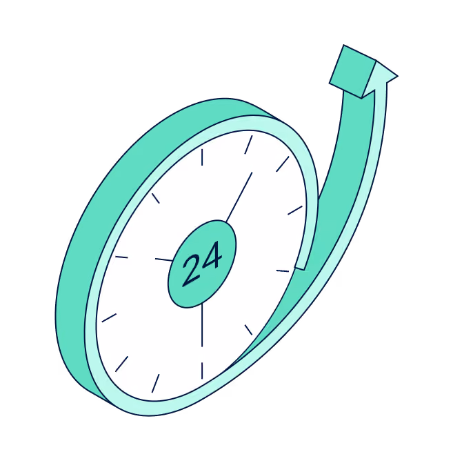 Uhr mit 24-Stunden-Anzeige und einem nach oben zeigenden Pfeil, der den Zeitverlauf darstellt.