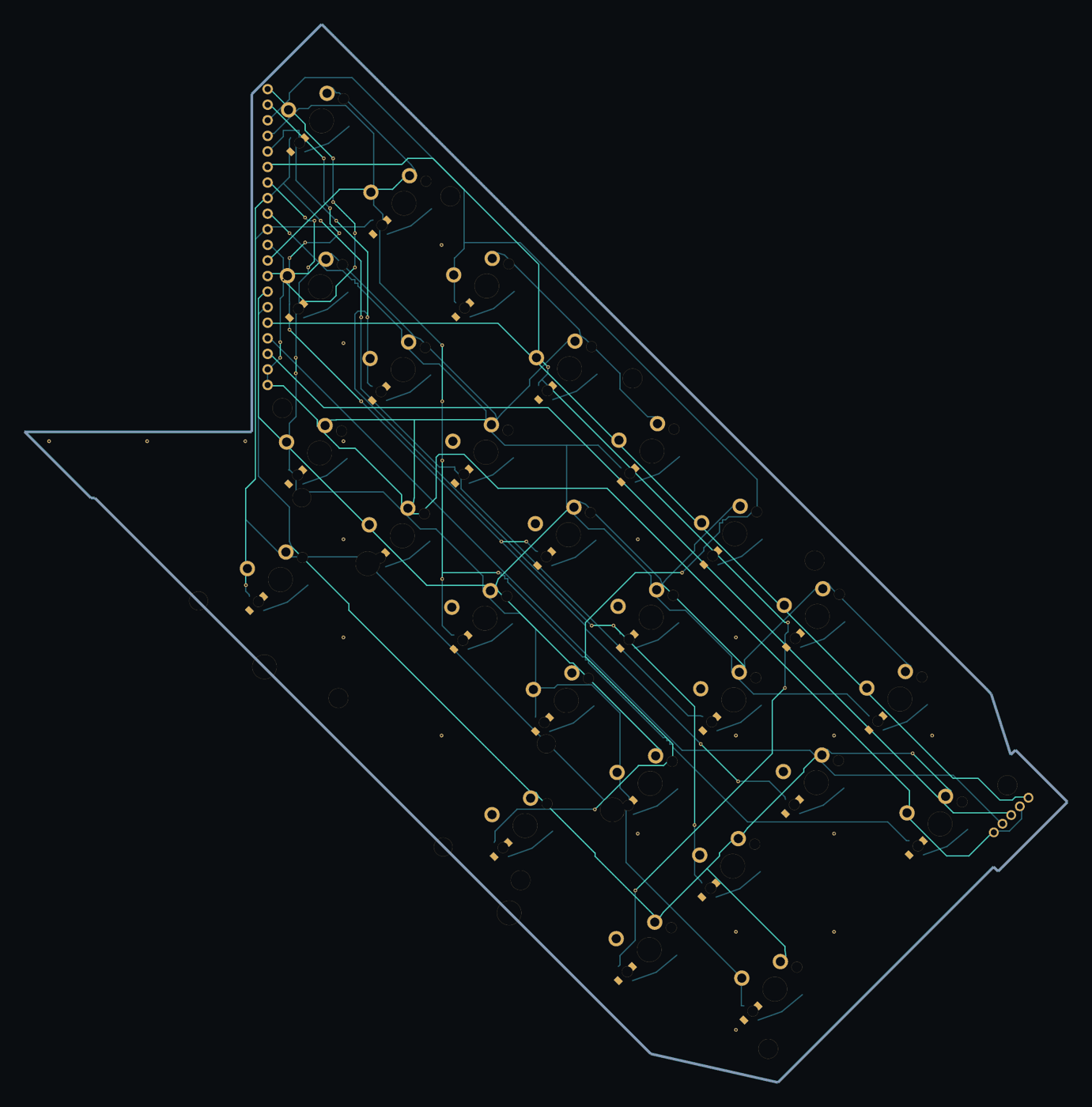Right arm circuit board with the spacebar position and punctuation column