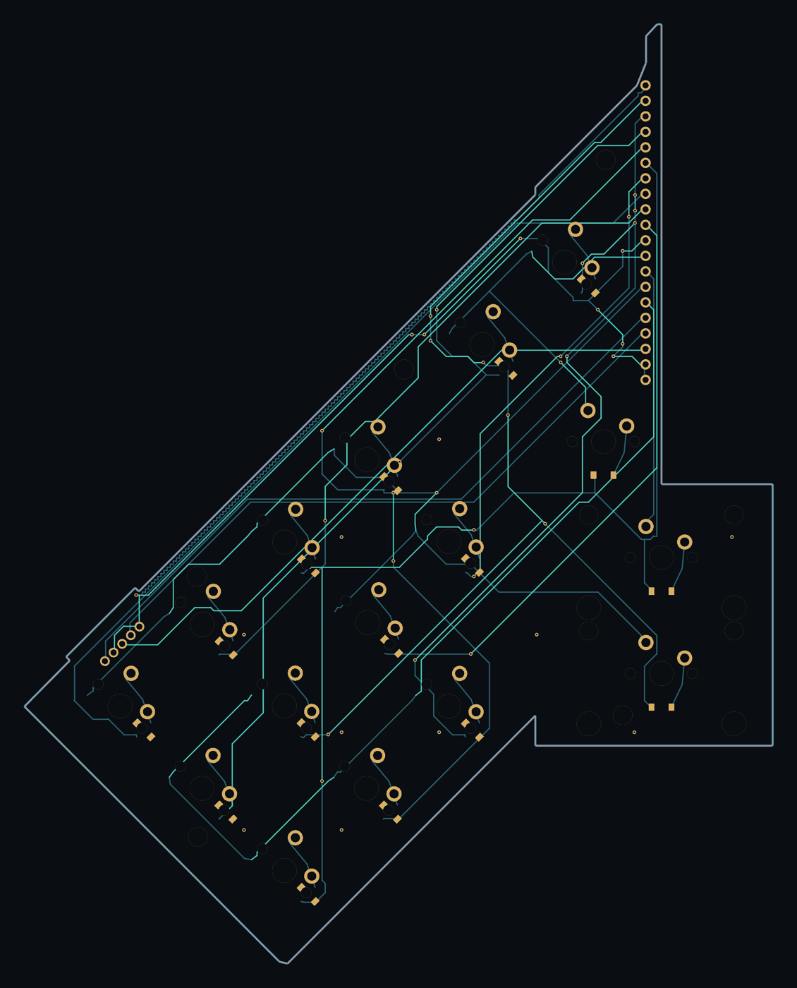 Left arm circuit board: copper traces and pads drawn from the KiCad file