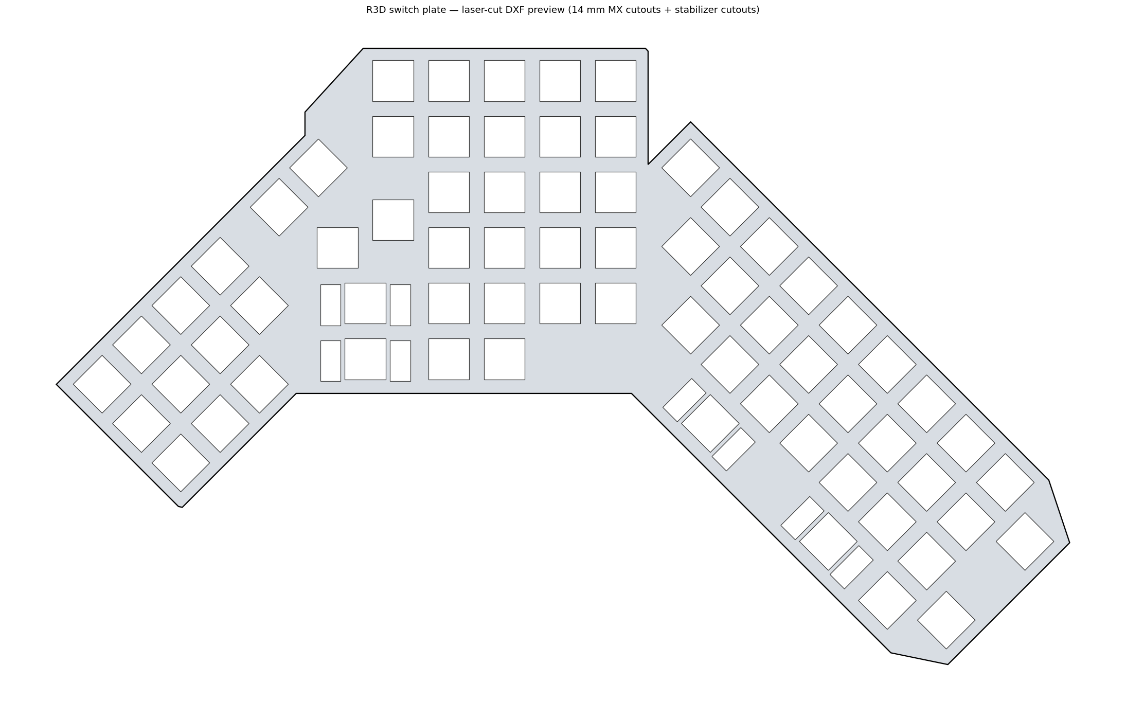 Switch plate cut drawing with seventy switch openings and stabiliser cut-outs