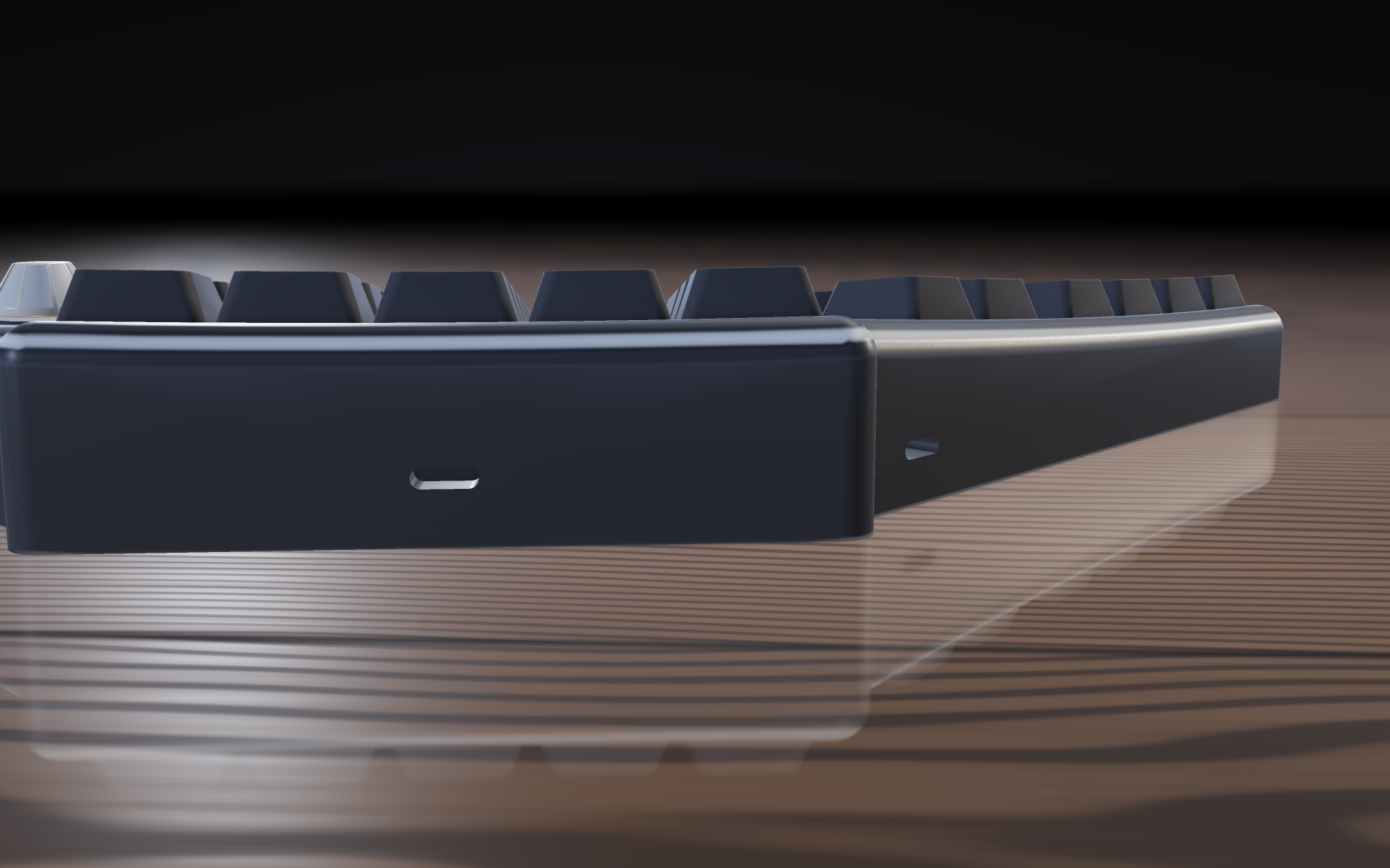 Close view along the rear edge of the case showing the USB-C port cut into the wall