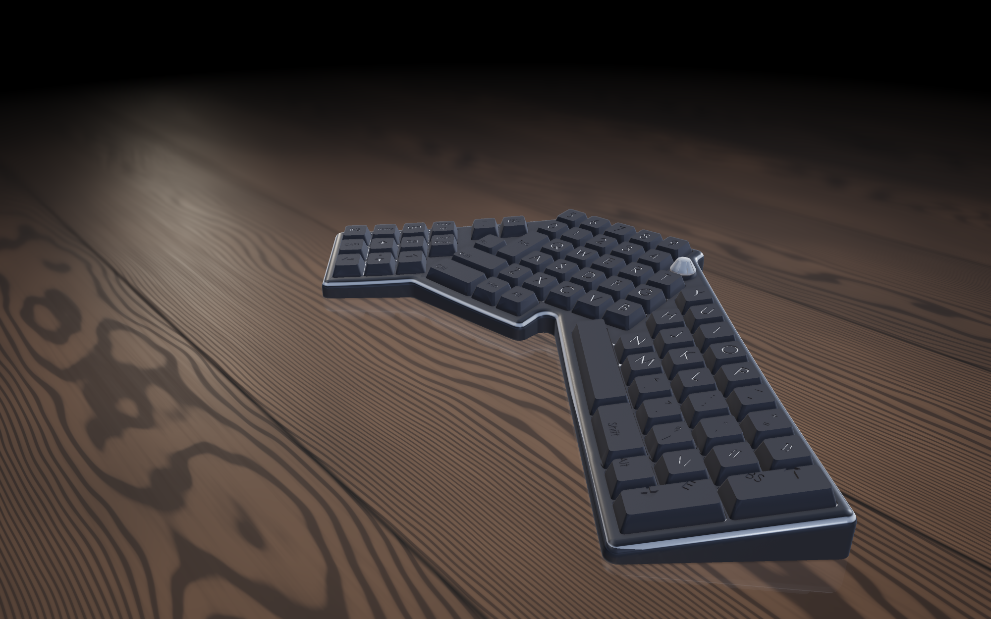 Three-quarter view of the V-Board from the right, showing the seam between the centre block and the right arm