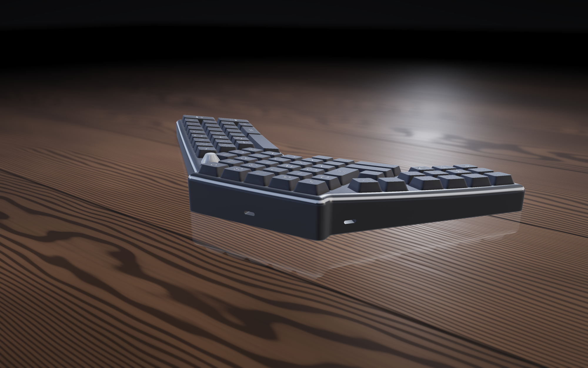 Rear three-quarter view of the V-Board on a wood desk with a port visible at the arm tip