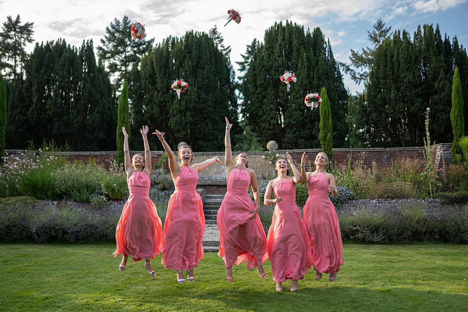 Bridesmaids in the gardens at Lanwades Hall