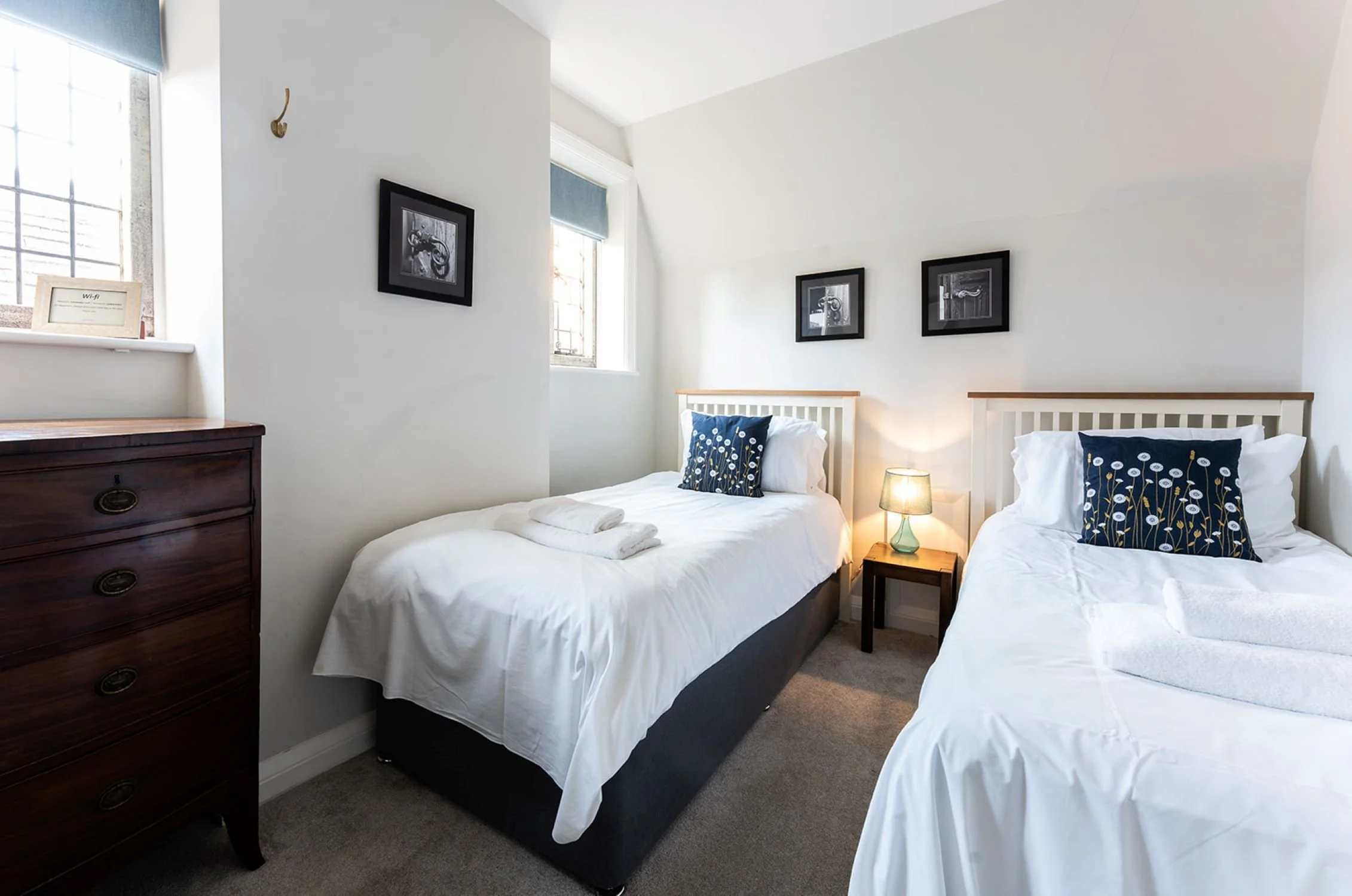 A twin bedroom in the Attic Apartment at Lanwades Hall