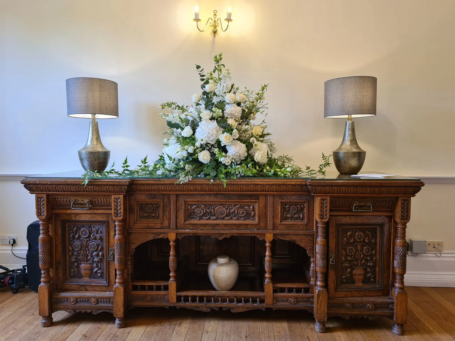 Flowers arranged for a celebration of life at Lanwades Hall