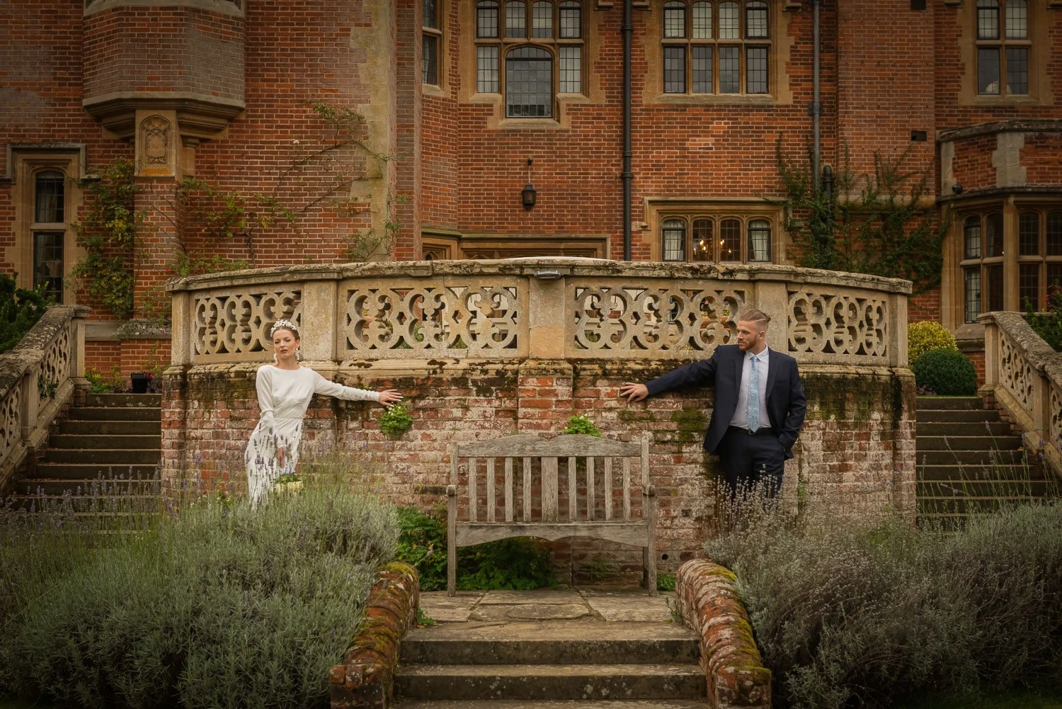 A couple on the terrace at Lanwades Hall