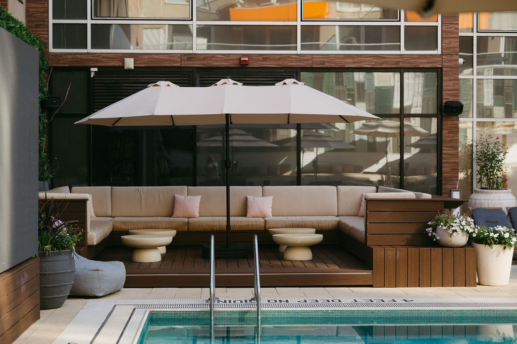The deck set for an event