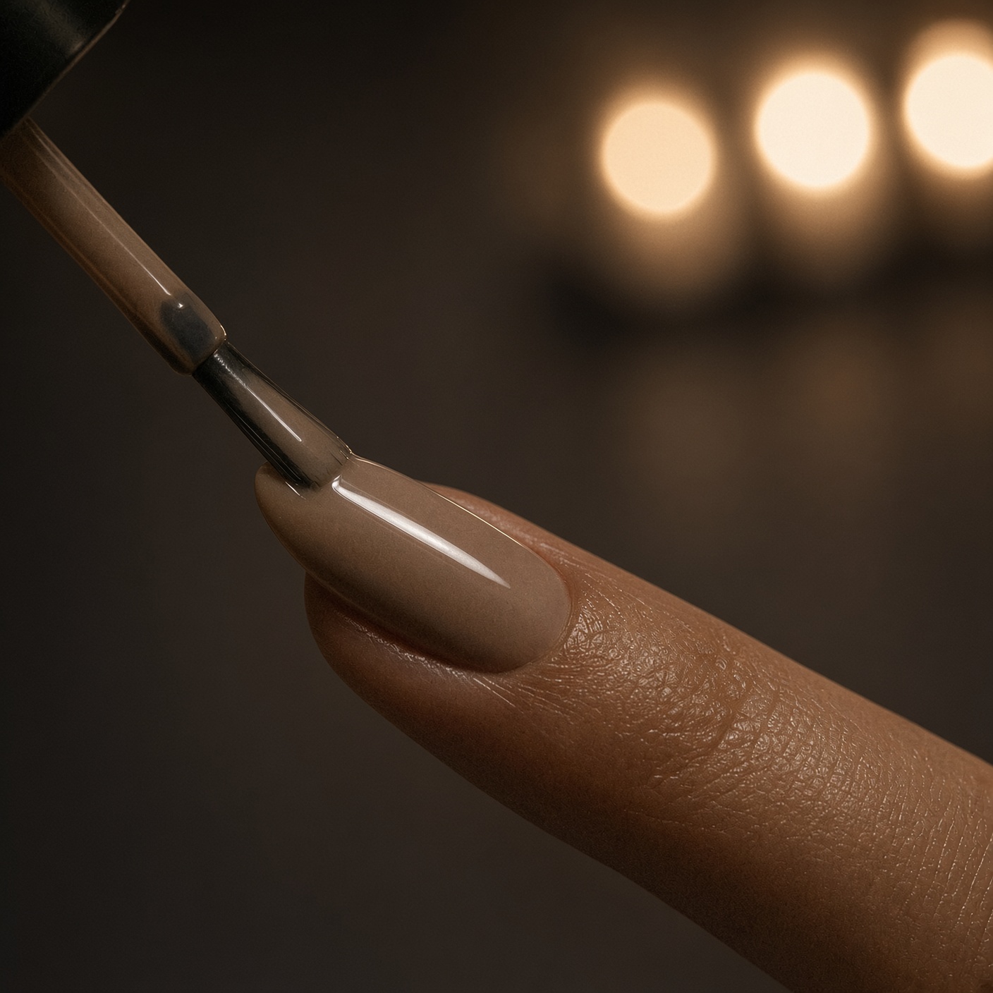 Polish being brushed onto an almond nail