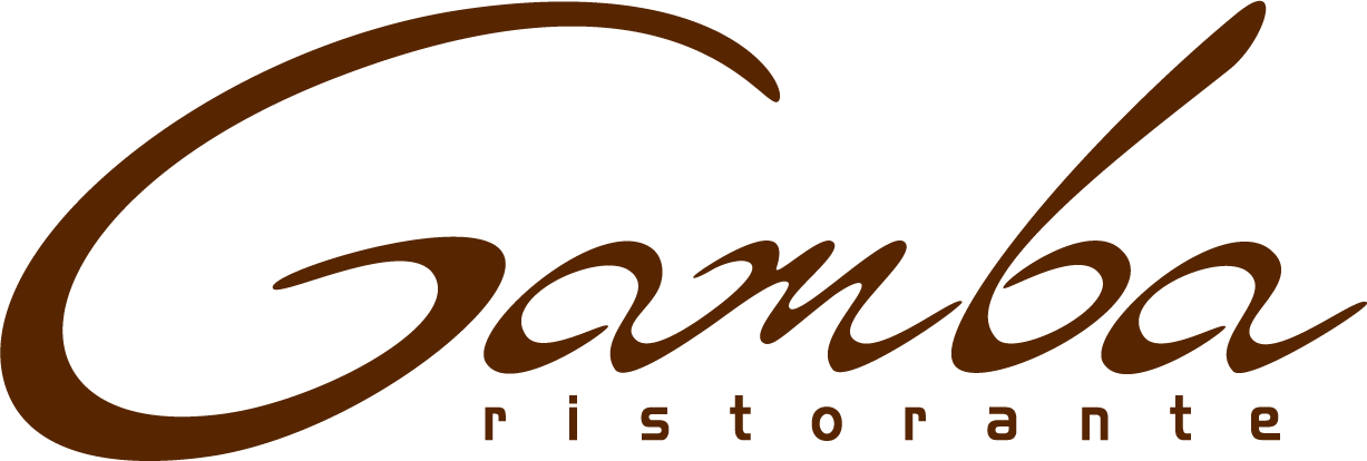 Gamba Ristorante script wordmark in brown.