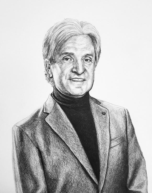 Monochrome portrait artwork used on the Benito’s Bolognese label.