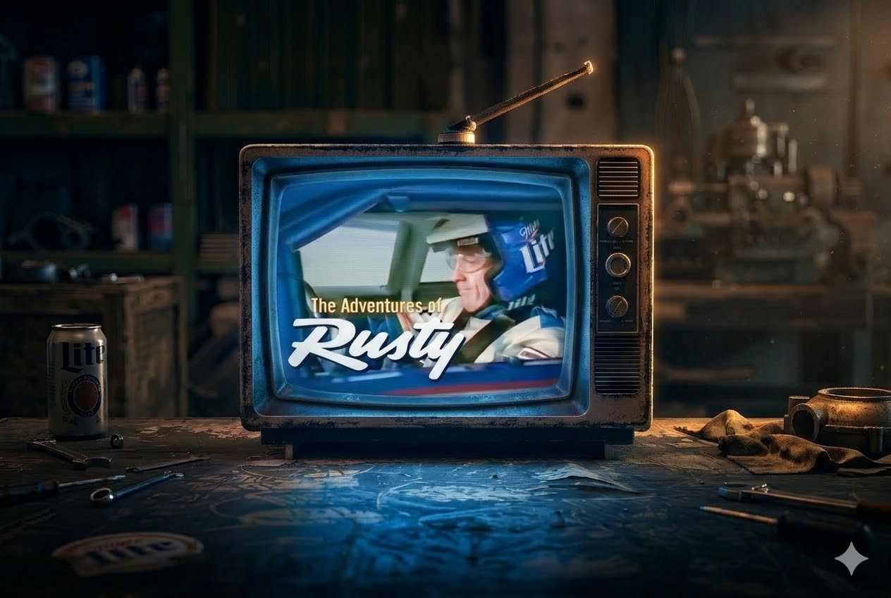 "The Adventures of Rusty": Rusty Wallace behind the wheel during the 1997–98 Daytona 500 campaign.
