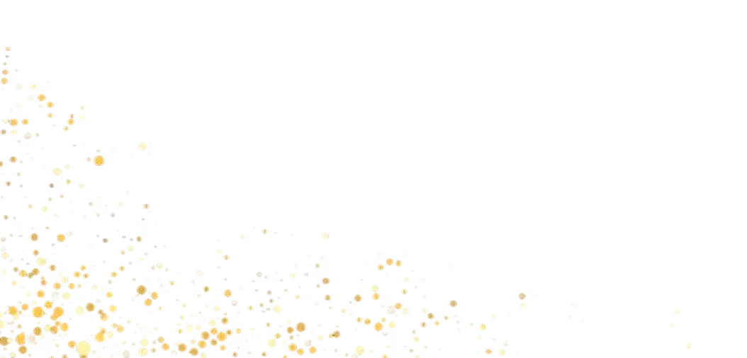 Scattered gold glitter particles on a transparent background, concentrated mostly in the lower left corner and spreading out sparsely toward the center and right edges.