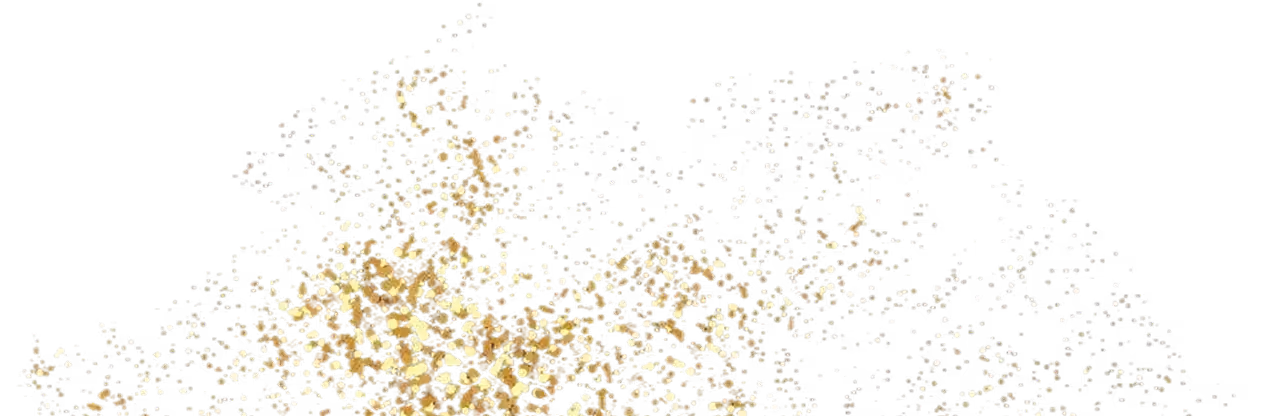 Scattered gold glitter particles on a transparent background, creating a sparkling and shimmering effect.