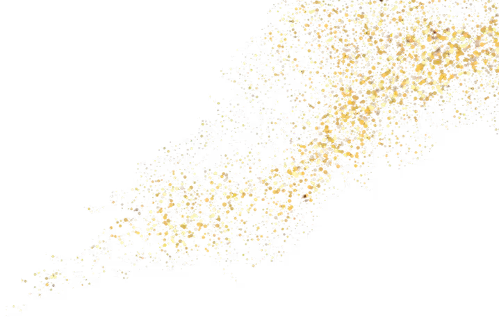 Trail of scattered gold glitter particles on a transparent background.