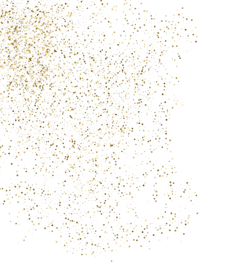Sprinkle of scattered golden glitter particles on a transparent background.