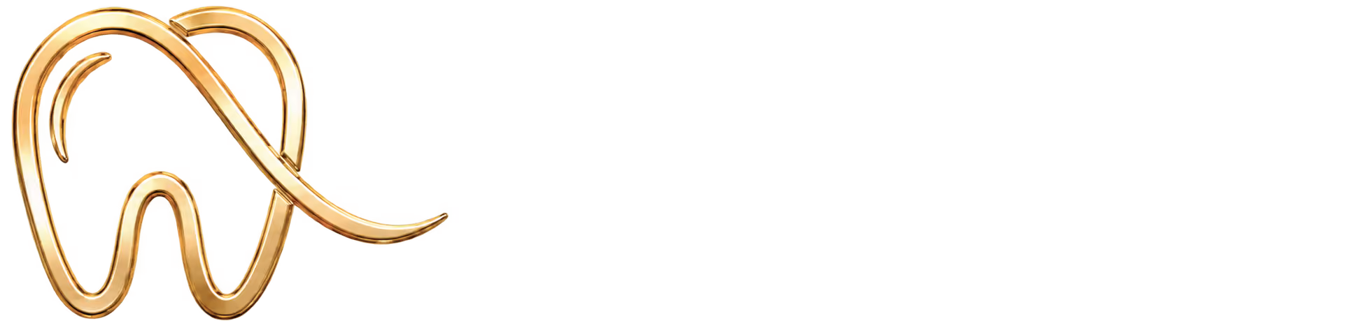 Golden outline of a tooth with a curved golden swoosh crossing it from top left to bottom right.