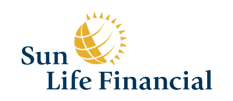 Sun Life Financial logo featuring a stylized yellow sun partially encircling a globe, with the text 'Sun Life Financial' in dark blue.