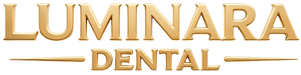 Gold metallic text logo reading LUMINARA above DENTAL with horizontal gold lines flanking DENTAL on both sides.