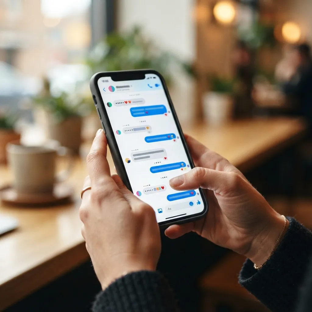 Gros plan d'un téléphone intelligent affichant une interface de messagerie avec conversation entre hôte et voyageur.