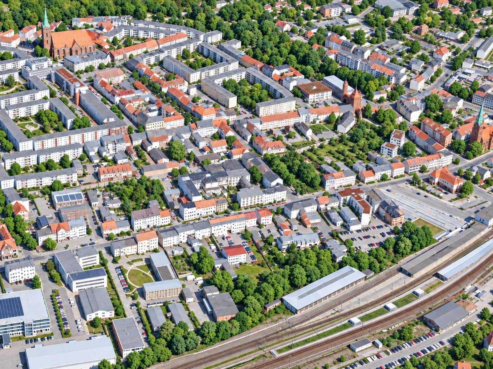 KI generierte Drohnenaufnahme der Bernauer Innenstadt.