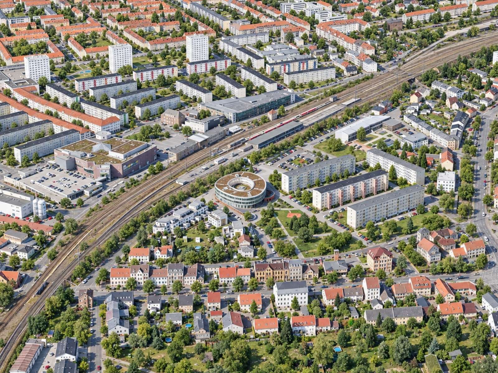 KI erstellte Drohnenaufnahme der Hennigsdorfer Innenstadt.