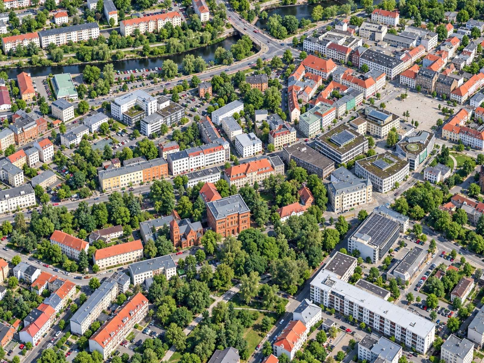 KI erstellte Drohnenaufnahme von Eberswalde.