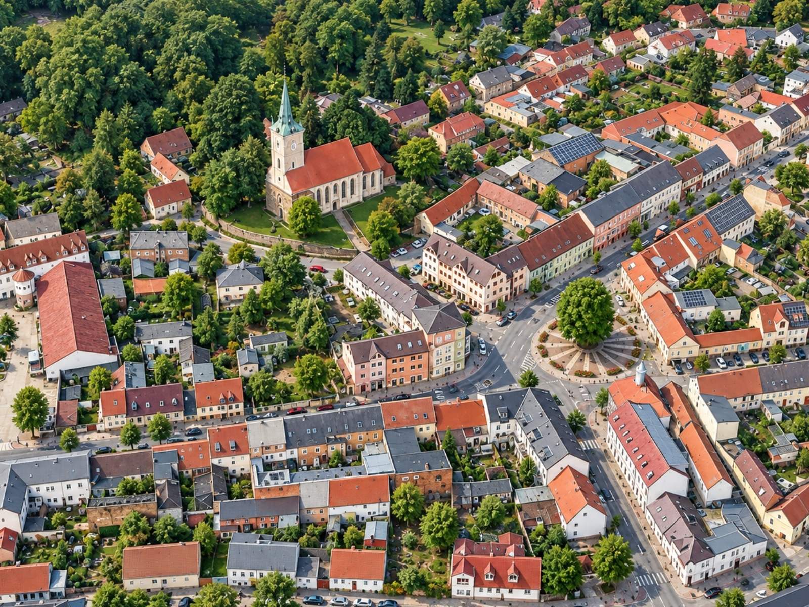 KI erstellte Drohnenaufnahme von Biesenthal.